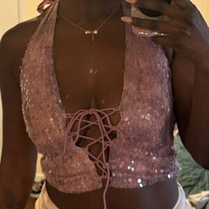 Pink Sequin Halter Top